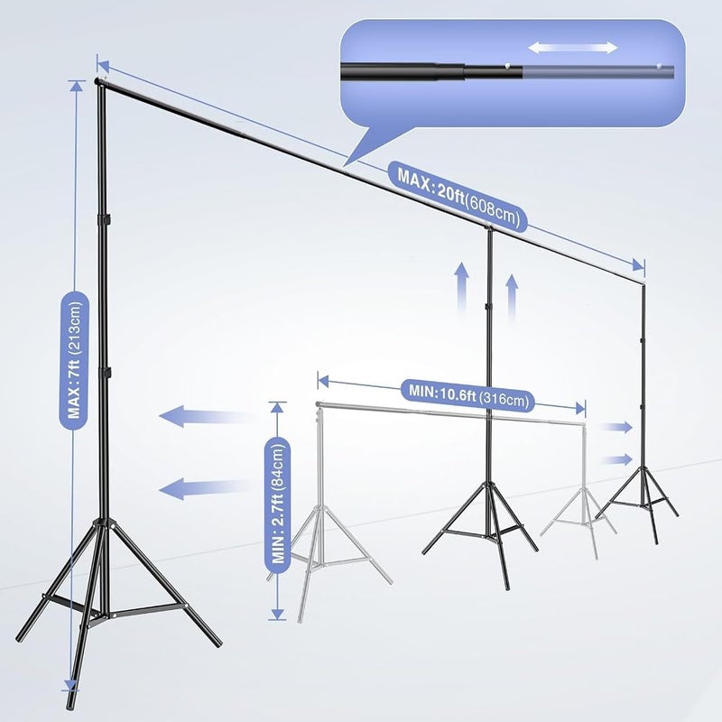 EMART Backdrop Stand, 20x7ft/6x2.1m(WxH) Large Adjustable Background Frame - Image 3