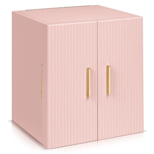 Dajasan Large Jewelry Box Organizer, Jewelry Storage with 3 Drawers, Huge Jewelry Box with Mirror, Gift Idea for Women, Girls, Double Door, Textured PU Leather Surface, Stylish (Pink + Gold) - Image 1