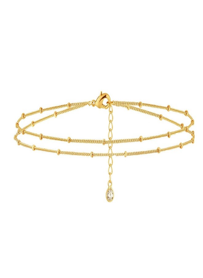 Fettero Delicate Fashion Satellite Layered Necklace - Gold Plated Dainty Simple Choker Jewelry - Image 1