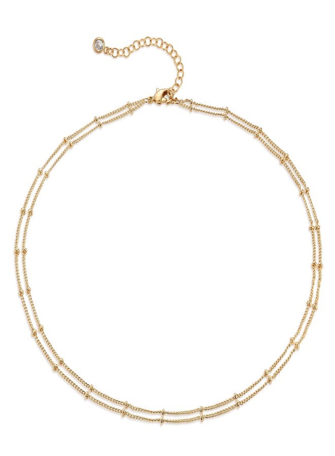 Fettero Delicate Fashion Satellite Layered Necklace - Gold Plated Dainty Simple Choker Jewelry - Image 4