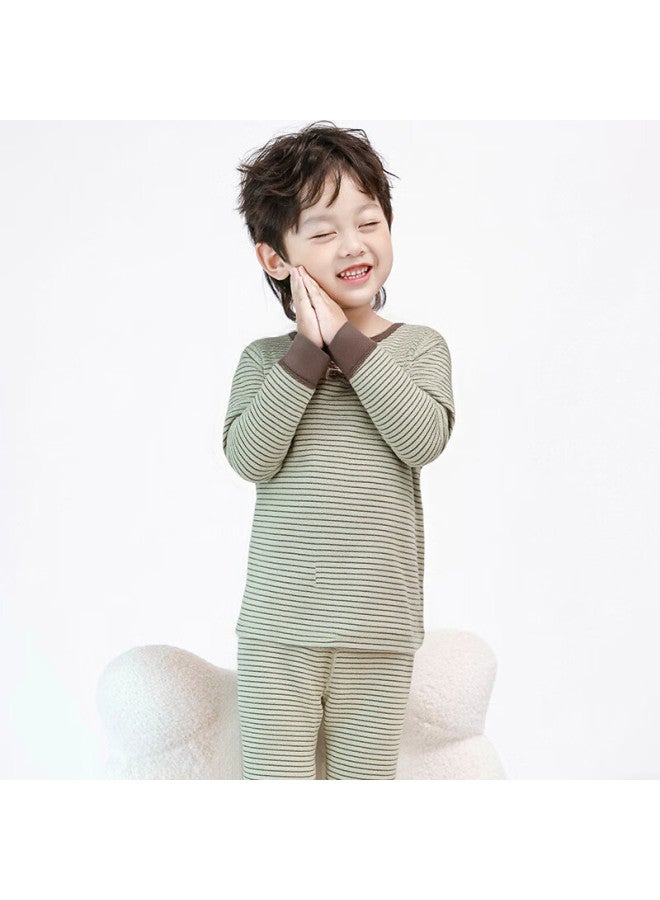 Purple Floral Children's Thermal Underwear Uni Winter School Uniform Thickened Autumn Top And Bottom Green 130 - Image 1
