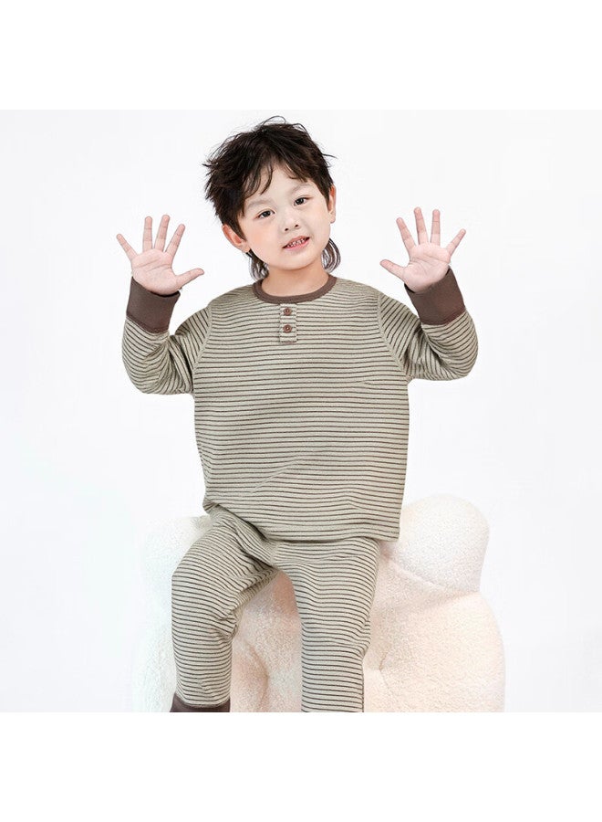 Purple Floral Children's Thermal Underwear Uni Winter School Uniform Thickened Autumn Top And Bottom Green 130 - Image 3