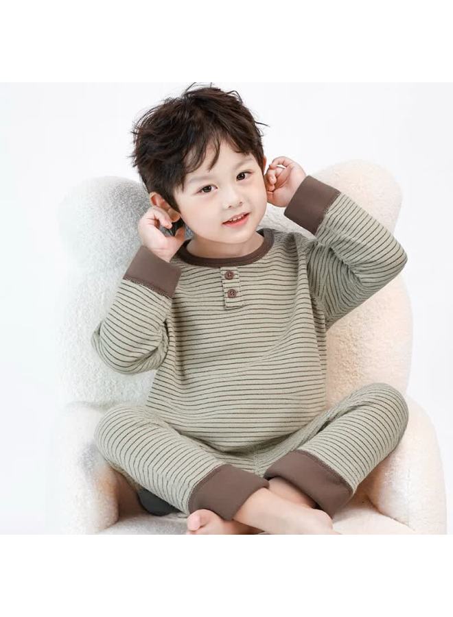 Purple Floral Children's Thermal Underwear Uni Winter School Uniform Thickened Autumn Top And Bottom Green 130 - Image 2