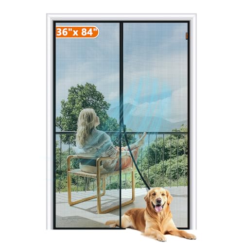 MAGZO Magnetic Screen Door Fit Door Size 36 x 84 Inch, Screen Size 38" x 85" Strong Magnets Mesh, Reinforced Fiberglass Net for Patio and Front Entrances, Gray - Image 1