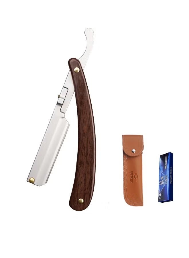 Razor Kit with 10 Blades Stainless Steel Professional Barber Cut Throat Razor, Premium Mens Single Blade Razor Shaver, Premium Quality Straight Edge Razor, Beard Shaper Trimmer, Leather Pouch Included