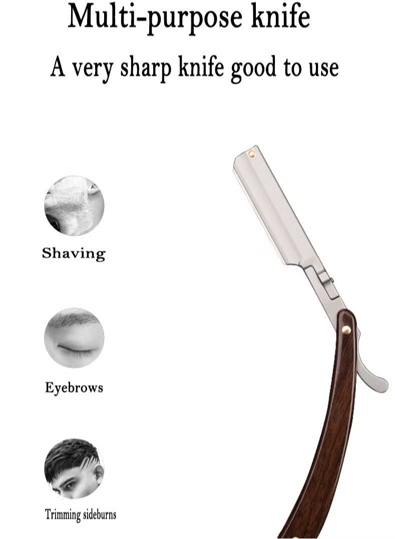Razor Kit with 10 Blades Stainless Steel Professional Barber Cut Throat Razor, Premium Mens Single Blade Razor Shaver, Premium Quality Straight Edge Razor, Beard Shaper Trimmer, Leather Pouch Included
