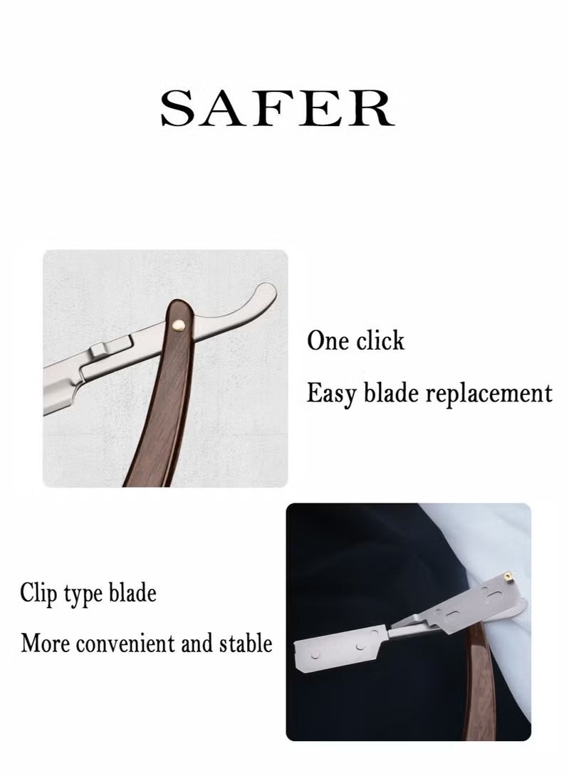 Razor Kit with 10 Blades Stainless Steel Professional Barber Cut Throat Razor, Premium Mens Single Blade Razor Shaver, Premium Quality Straight Edge Razor, Beard Shaper Trimmer, Leather Pouch Included