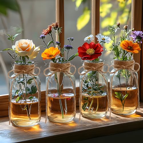 ASHELYULLA Vintage Glass Vases for Flowers, Set of 6 Clear Vases for Farmhouse Wedding Centerpiece Cylinder Bottle for Reception Table Decoration Home Decor Floral Arrangements - Image 3