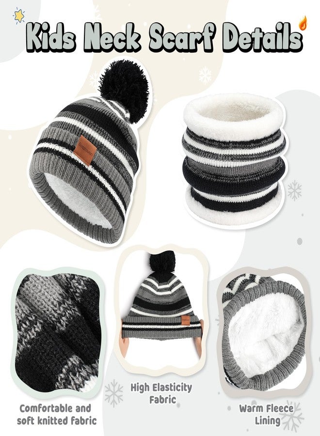 Bessteven Kids Winter Hat Scarf Gloves: Boys Beanie Hats Gloves Set for Ages 6-10 Warm Thick Fleece Lined Winter Set Knit Cap Snow Ski, Black, One Size - Image 3