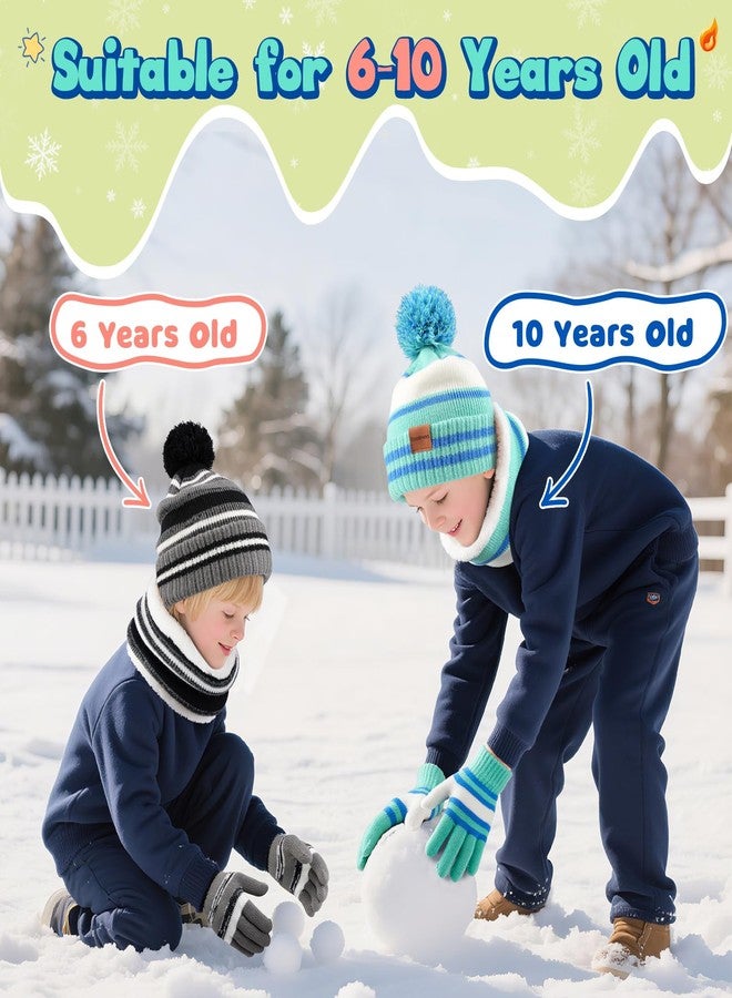 Bessteven Kids Winter Hat Scarf Gloves: Boys Beanie Hats Gloves Set for Ages 6-10 Warm Thick Fleece Lined Winter Set Knit Cap Snow Ski, Black, One Size - Image 5