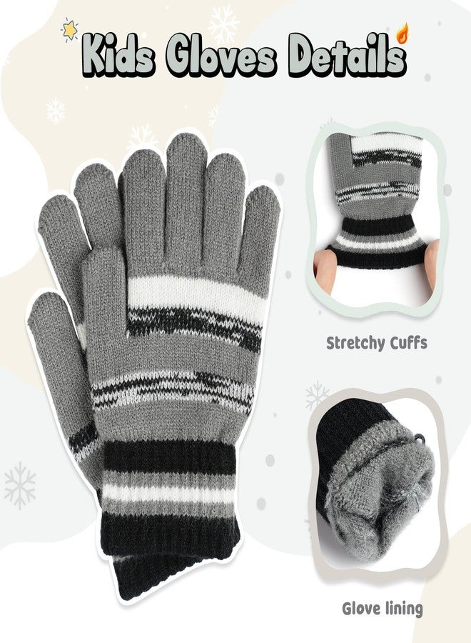 Bessteven Kids Winter Hat Scarf Gloves: Boys Beanie Hats Gloves Set for Ages 6-10 Warm Thick Fleece Lined Winter Set Knit Cap Snow Ski, Black, One Size - Image 4