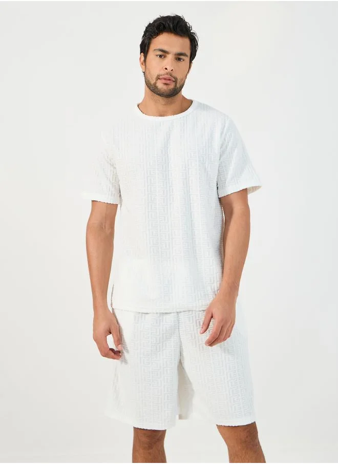 Styli Textured Short Sleeve T-Shirt & Shorts Set