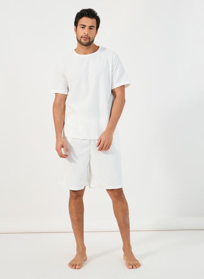 Styli Textured Short Sleeve T-Shirt & Shorts Set  - Image 1