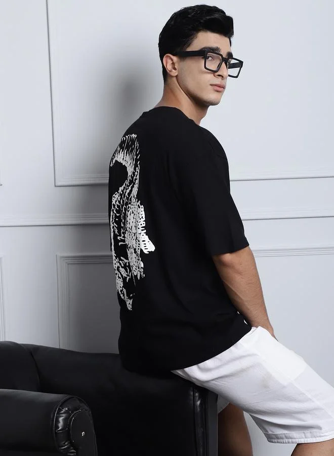 Styli Men Black Oversized Graphic Print T-Shirt By Door74