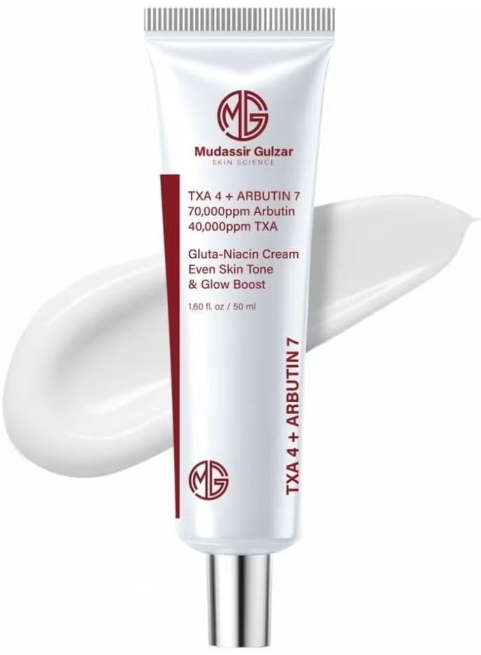 Mudassir Gulzar Arbutin Cream 50ml – Arbutin 7% + Tranexamic Acid 4% (70,000ppm) with Niacinamide & Glutathione, Brightening Face Cream for Even Skin Tone & Skin Clarity, Arbutin 7 Tranexamic Acid 4 Cream - Image 1