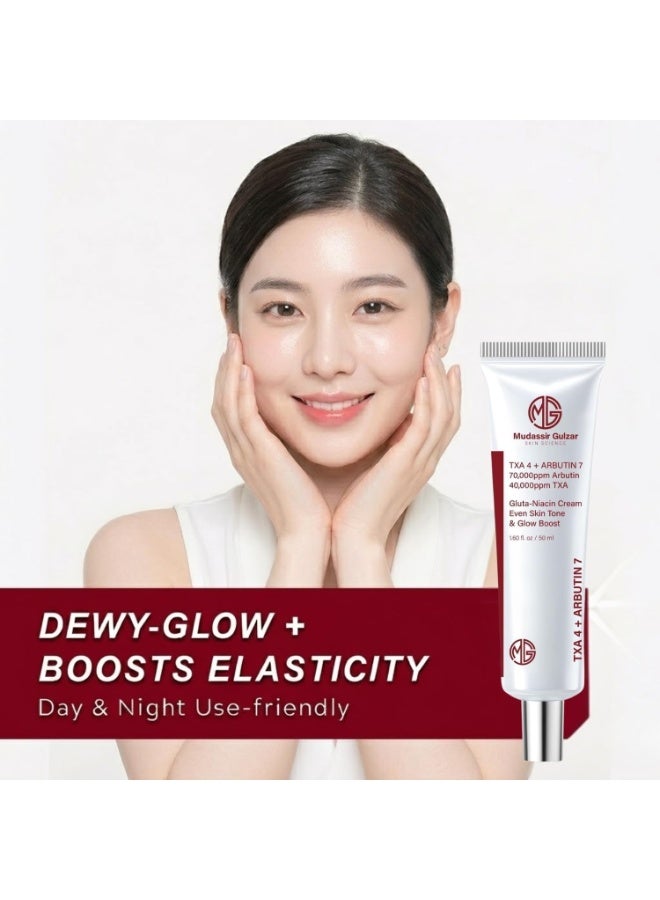 Mudassir Gulzar Arbutin Cream 50ml – Arbutin 7% + Tranexamic Acid 4% (70,000ppm) with Niacinamide & Glutathione, Brightening Face Cream for Even Skin Tone & Skin Clarity, Arbutin 7 Tranexamic Acid 4 Cream - Image 2