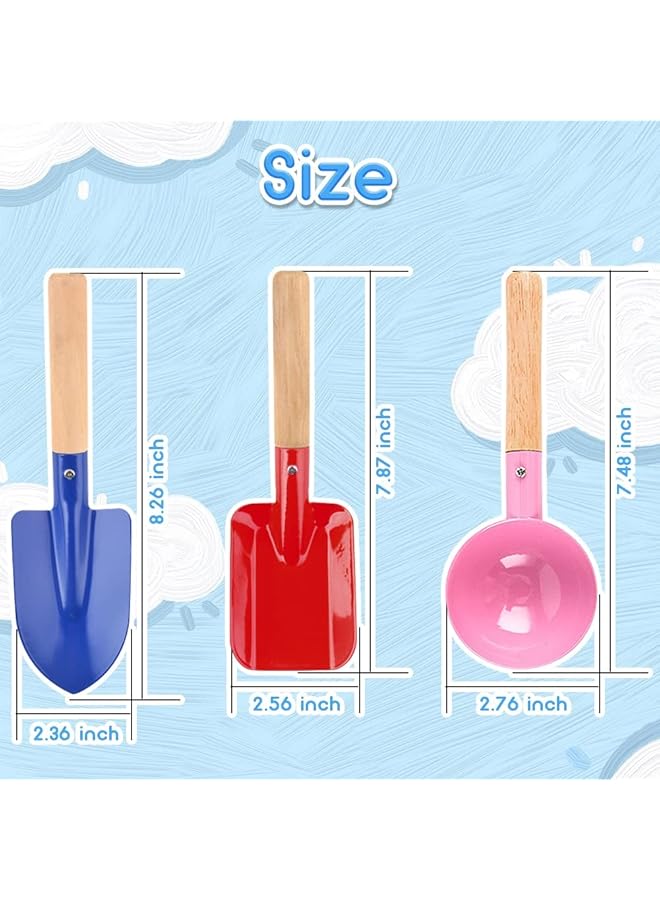 Excefore Beach Toy Set 6 Piece Kids Beach Tools With Spoon Shovel Rake Weed Fork Trowel Dirt Digging Toys Metal Beach Toys With Wooden Handles For Children - Image 4