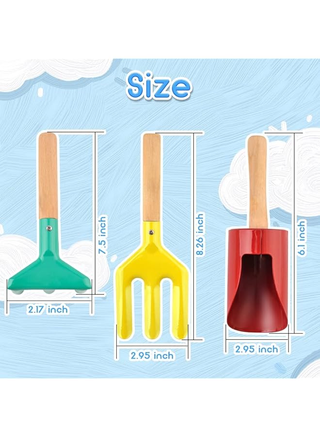 Excefore Beach Toy Set 6 Piece Kids Beach Tools With Spoon Shovel Rake Weed Fork Trowel Dirt Digging Toys Metal Beach Toys With Wooden Handles For Children - Image 5
