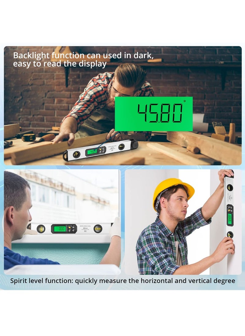 SYOSI - Digital Angle Finder Protractor, 16 Inch 400mm 0-225° Level Gauge Ruler with Backlit LCD Display Bubble Level Accurate Tool for Construction, Woodworking - Image 1