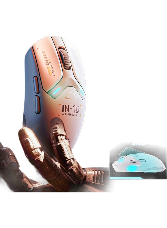 inphic In10 Wireless Gaming Mouse Wired Bluetooth Three Modes Paw3395 Esports Lightweight 26,000 Dpi/8K Polling Rate/100 Million Clicks Luminous White - Image 3