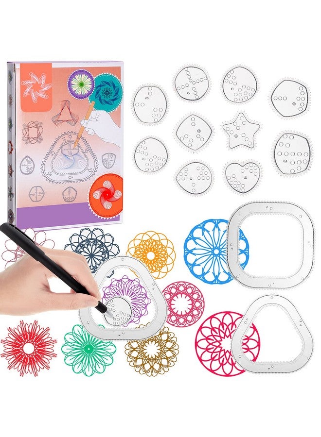 Henoyso Spiral Art Gear Geometric Ruler 18 Pcs Clear Spiral Circle Template Plastic Template Ruler Spiral Curve Stencils Drawing Toys Deluxe Gear Art Training Ruler Kit With Pens Paper For Diy Art Crafts - Image 1