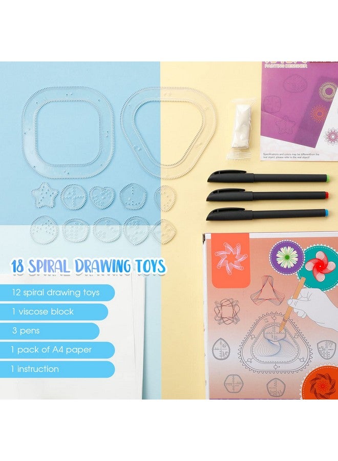 Henoyso Spiral Art Gear Geometric Ruler 18 Pcs Clear Spiral Circle Template Plastic Template Ruler Spiral Curve Stencils Drawing Toys Deluxe Gear Art Training Ruler Kit With Pens Paper For Diy Art Crafts - Image 2