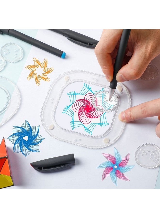 Henoyso Spiral Art Gear Geometric Ruler 18 Pcs Clear Spiral Circle Template Plastic Template Ruler Spiral Curve Stencils Drawing Toys Deluxe Gear Art Training Ruler Kit With Pens Paper For Diy Art Crafts - Image 4