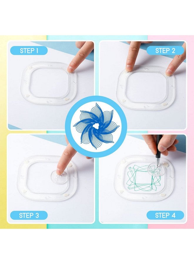 Henoyso Spiral Art Gear Geometric Ruler 18 Pcs Clear Spiral Circle Template Plastic Template Ruler Spiral Curve Stencils Drawing Toys Deluxe Gear Art Training Ruler Kit With Pens Paper For Diy Art Crafts - Image 3