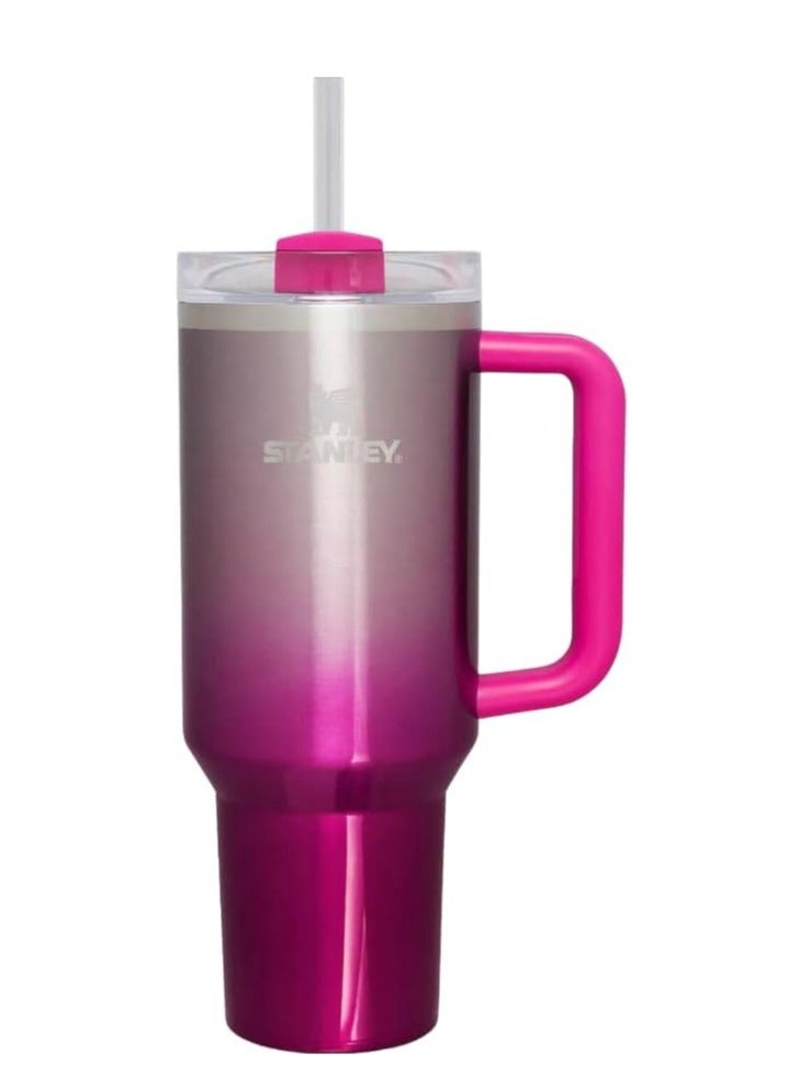 Adventure Quencher H2.0 Flowstate Tumbler 1.2L Vacuum Insulated Stainless Steel Travel Mug with Temperature Retention Spill-Resistant Lid and Reusable Straw Large 40oz Hydration Cup for Hot and Cold Beverages Perfect for Travel Office and Gym Camelia Pink Gradient