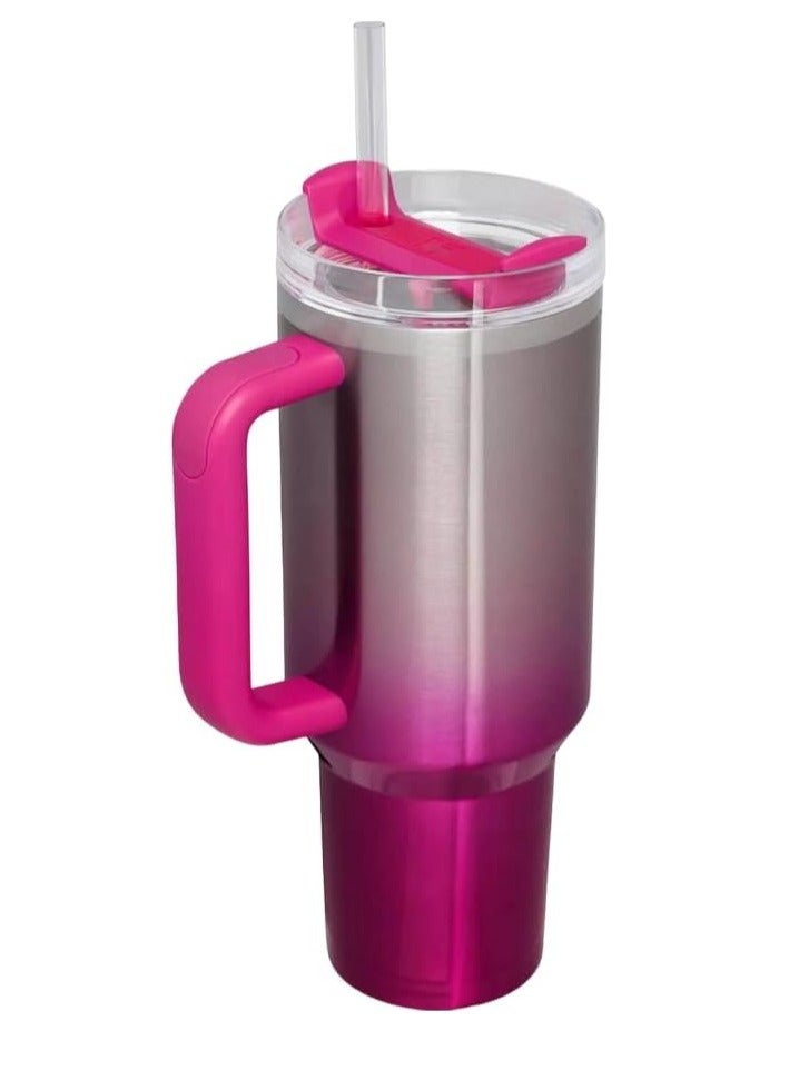 Adventure Quencher H2.0 Flowstate Tumbler 1.2L Vacuum Insulated Stainless Steel Travel Mug with Temperature Retention Spill-Resistant Lid and Reusable Straw Large 40oz Hydration Cup for Hot and Cold Beverages Perfect for Travel Office and Gym Camelia Pink Gradient