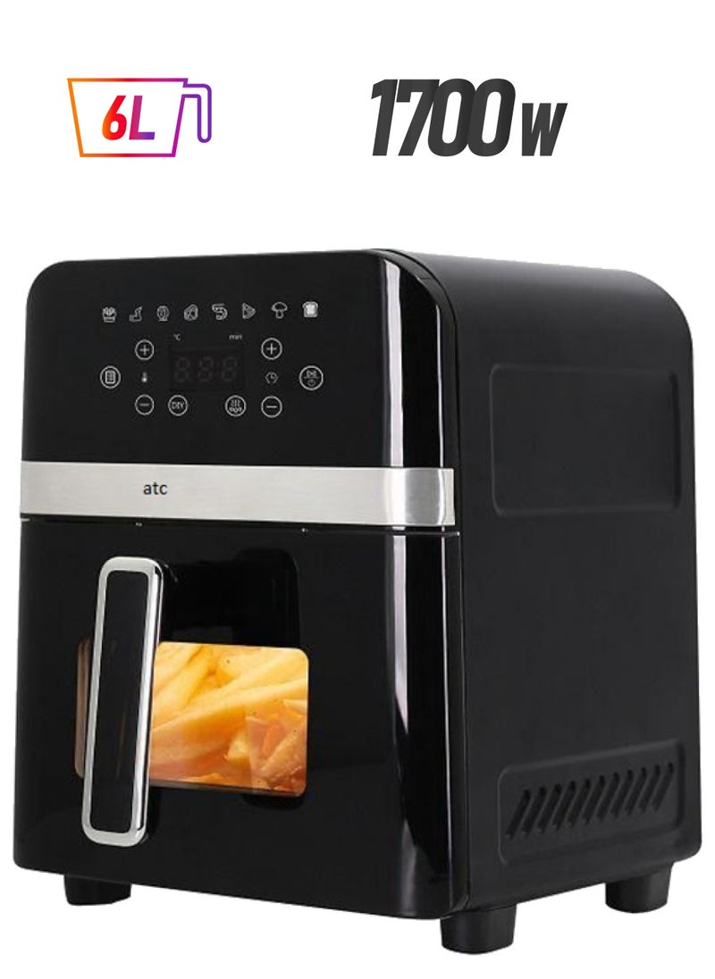 Electric Air Fryer Automatic 6 L 1700W H-AF040D Black with light inside