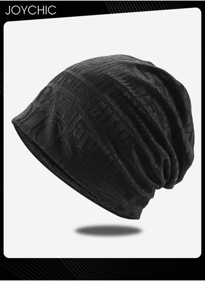 Joychic - Cotton Slouchy Beanie Spring Autumn Skull Cap Hip-Hop Running Adult Dwarf Hat Breathable Chemo Cap for Men Women Black - Image 1