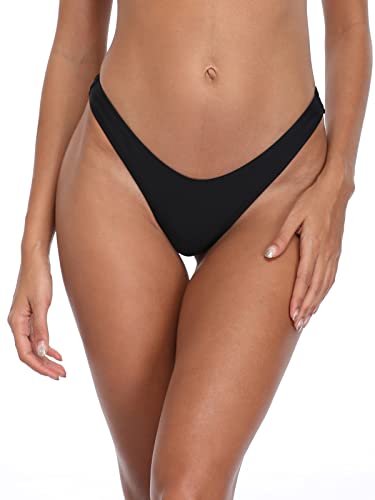 RELLECIGA Women's Black High Cut Thong Bikini Bottom Size Medium - Image 1