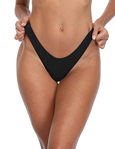 RELLECIGA Women's Black High Cut Thong Bikini Bottom Size Medium - Image 4