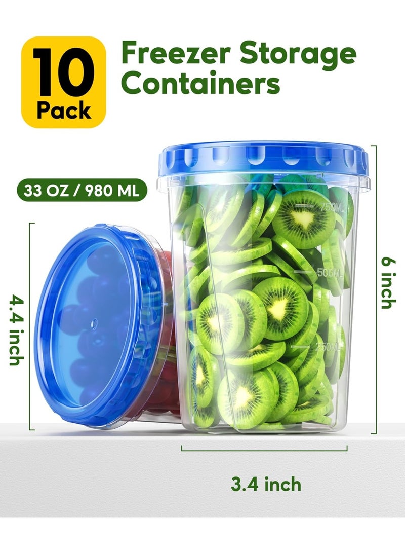 Arabest Pack of 10 33-ounce freezer storage containers, plastic food storage containers with twist-off lids, stackable BPA-free soup containers - Image 2