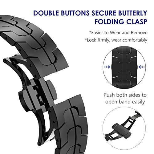 WINGLE أشرطة WINGLE من الفولاذ المقاوم للصدأ لساعات آبل Band Ultra 3/2/1 Band Ultra 49mm 46mm 45mm 44mm 42mm Series 11/10 SE 3/2/1 للرجال، أشرطة معدنية متينة بعرض 24mm لساعات iWatch 9 8 7 6 5 4 3 2 1، باللون الأسود - Image 4