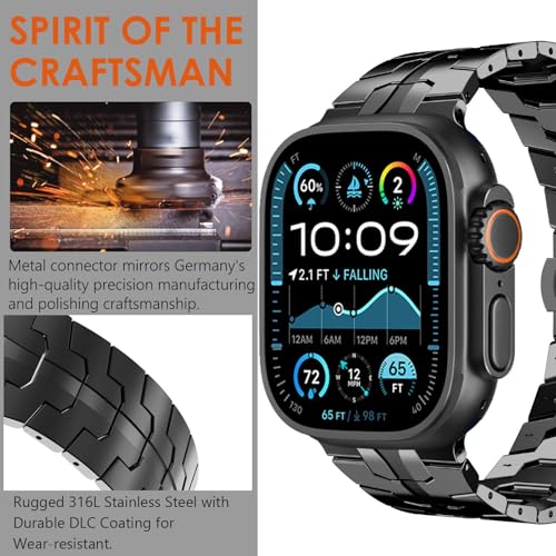 WINGLE أشرطة WINGLE من الفولاذ المقاوم للصدأ لساعات آبل Band Ultra 3/2/1 Band Ultra 49mm 46mm 45mm 44mm 42mm Series 11/10 SE 3/2/1 للرجال، أشرطة معدنية متينة بعرض 24mm لساعات iWatch 9 8 7 6 5 4 3 2 1، باللون الأسود - Image 3
