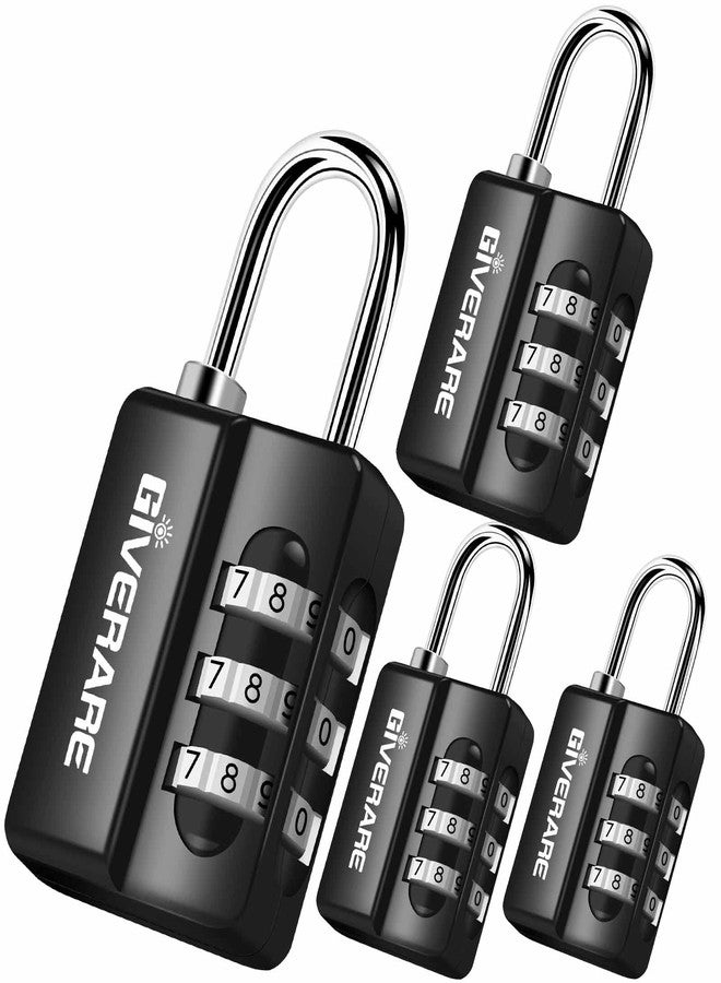 GIVERARE 4 Pack Combination Lock, 3-Digit Padlock Keyless, Resettable Luggage Locks for Backpack, Gym & School & Employee Locker, Weatherproof Travel Lock for Fence, Backyard Gate, Hasp, Case-Black - Image 1