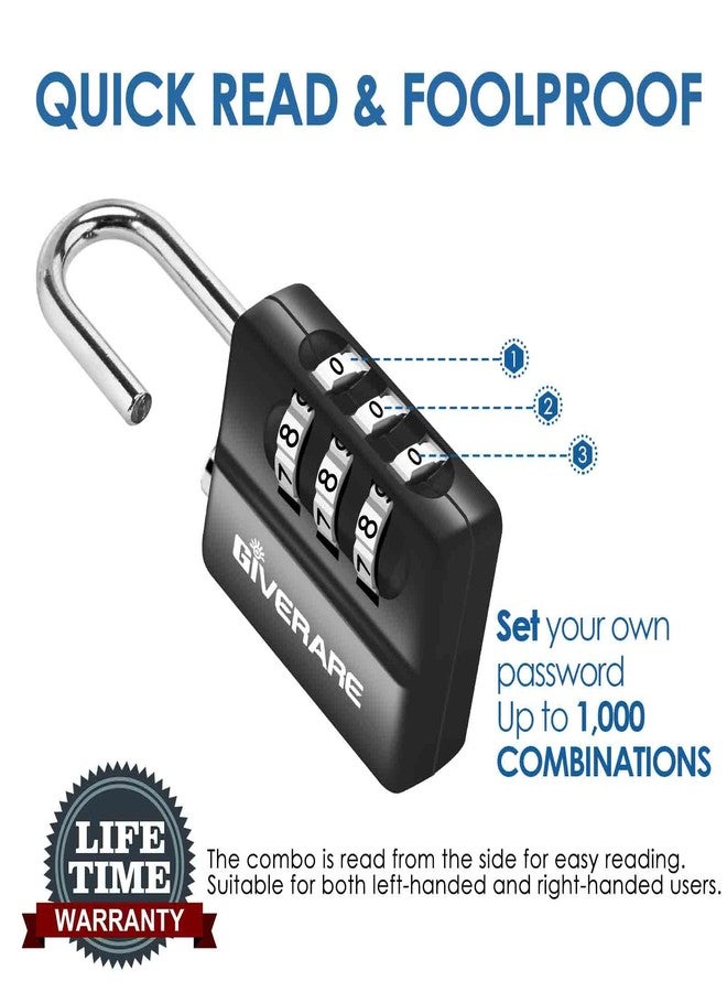 GIVERARE 4 Pack Combination Lock, 3-Digit Padlock Keyless, Resettable Luggage Locks for Backpack, Gym & School & Employee Locker, Weatherproof Travel Lock for Fence, Backyard Gate, Hasp, Case-Black - Image 4