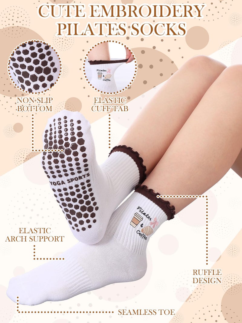 Croloose 3 Pairs Cute Pilates Socks with Grips Non-slip Ruffle Cotton Yoga Pilates Socks for Women Workout Athletic Ballet (3 Colors) - Image 5