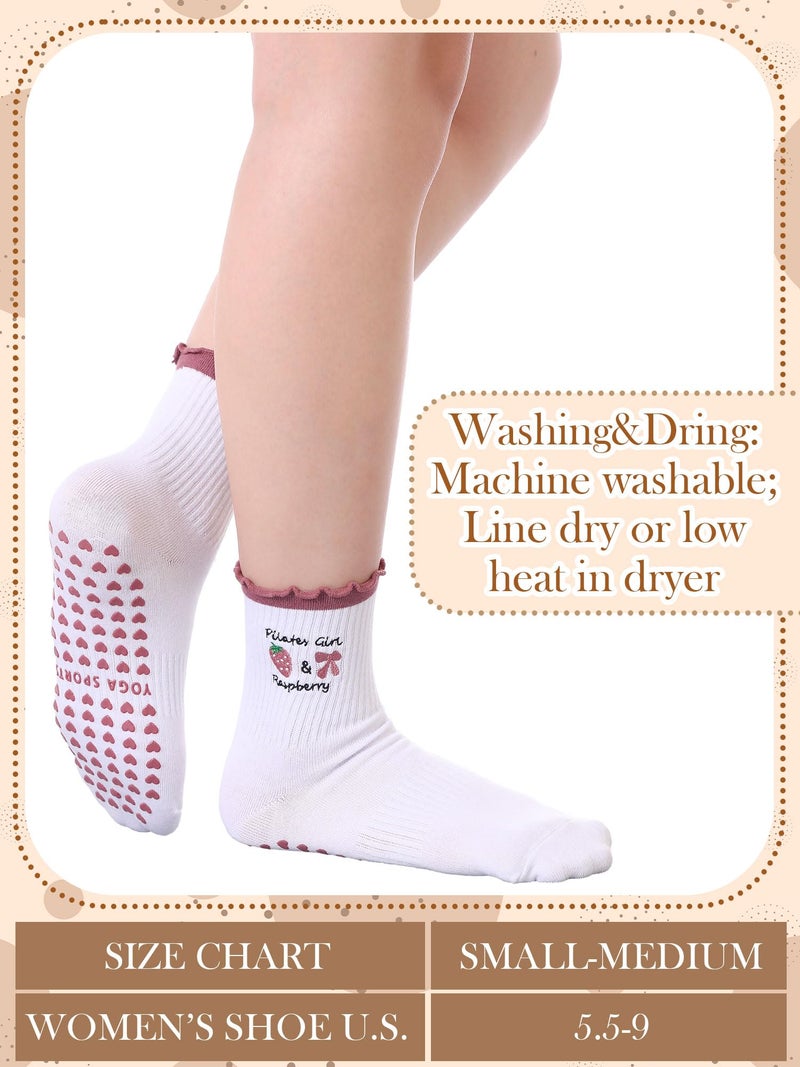 Croloose 3 Pairs Cute Pilates Socks with Grips Non-slip Ruffle Cotton Yoga Pilates Socks for Women Workout Athletic Ballet (3 Colors) - Image 4