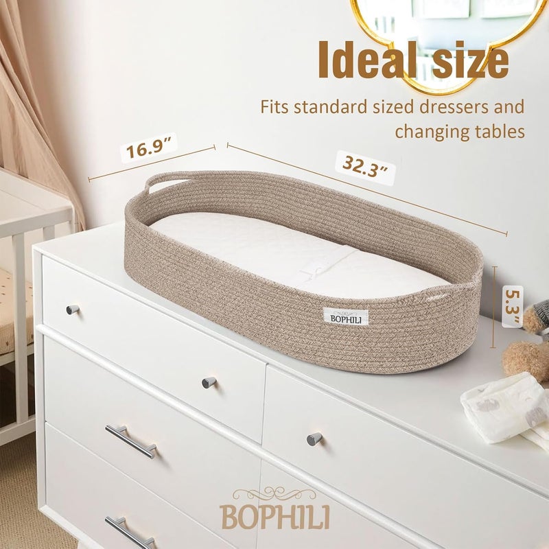 BOPHILI Baby Changing Basket wFoldable Baby Changing Pad and Waterpoof Cover Premium Handmade Cotton Rope Reinforced Moses Baskets Changing Table Topper Builtin Security Strap Warm Brown - Image 3