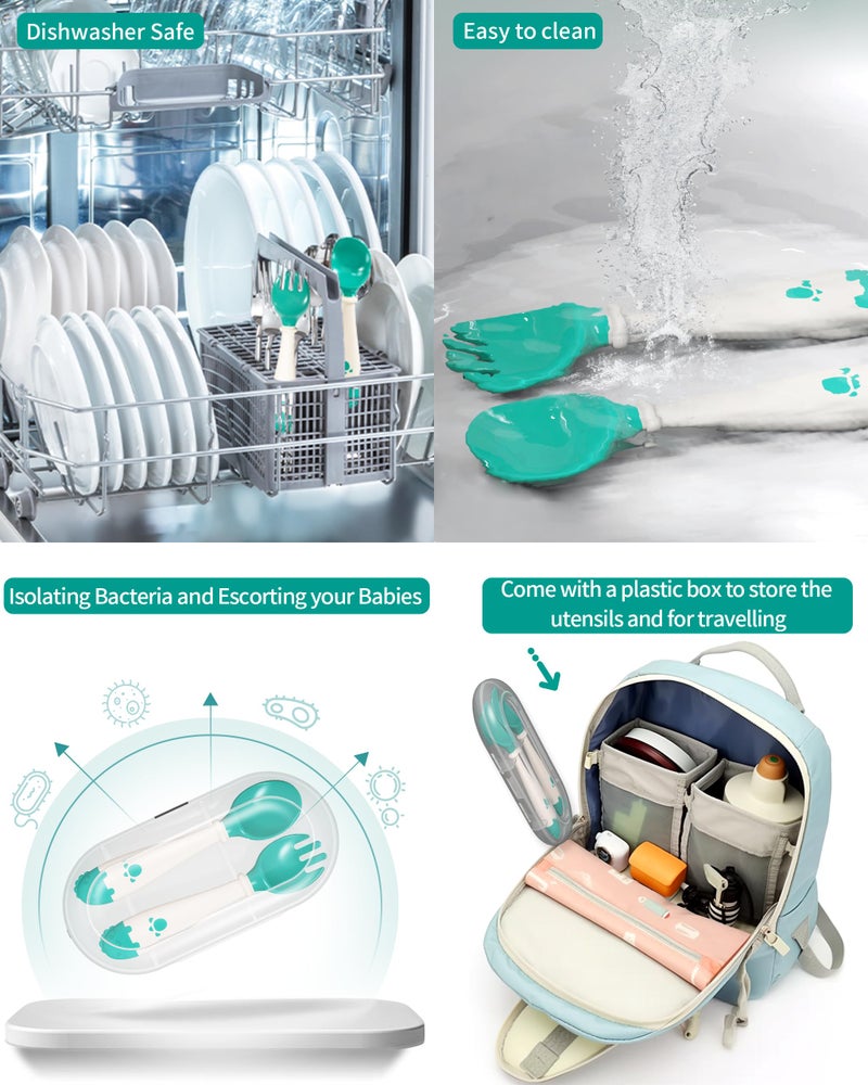 Deejoy Toddler Utensils, Self-feeding Flatware Set withTravel Case, Baby Spoons and Forks with Silicone Bendable Handle, Easy Grip Heat-Resistant, Ideal for Kids, Stage 2 Green - Image 5