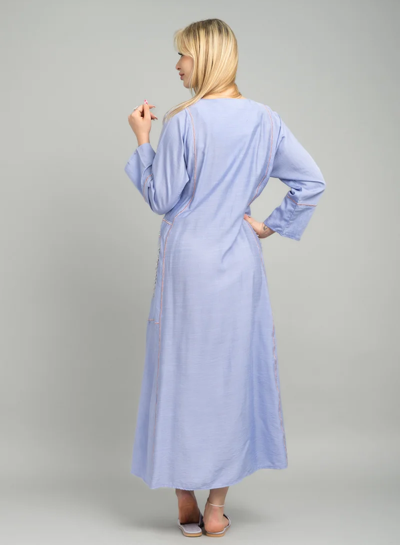 IKKXA Modern Embroidered Crystal Jalabiya with Pockets CJ1080 Violet