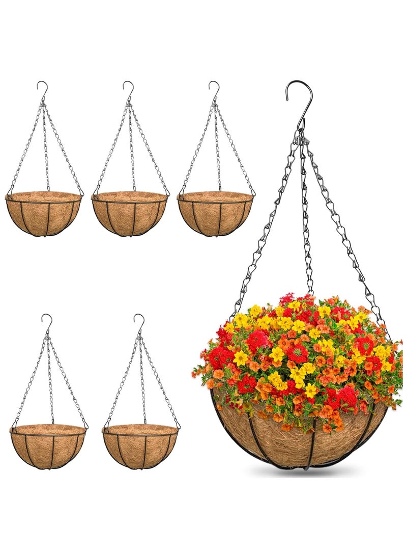 Generic 6 Pack 12-Inch Metal Hanging Planter Baskets with Natural Coco Liners – Indoor Outdoor Hanging Flower Pots for Garden, Balcony, Vegetables & More  - Image 1