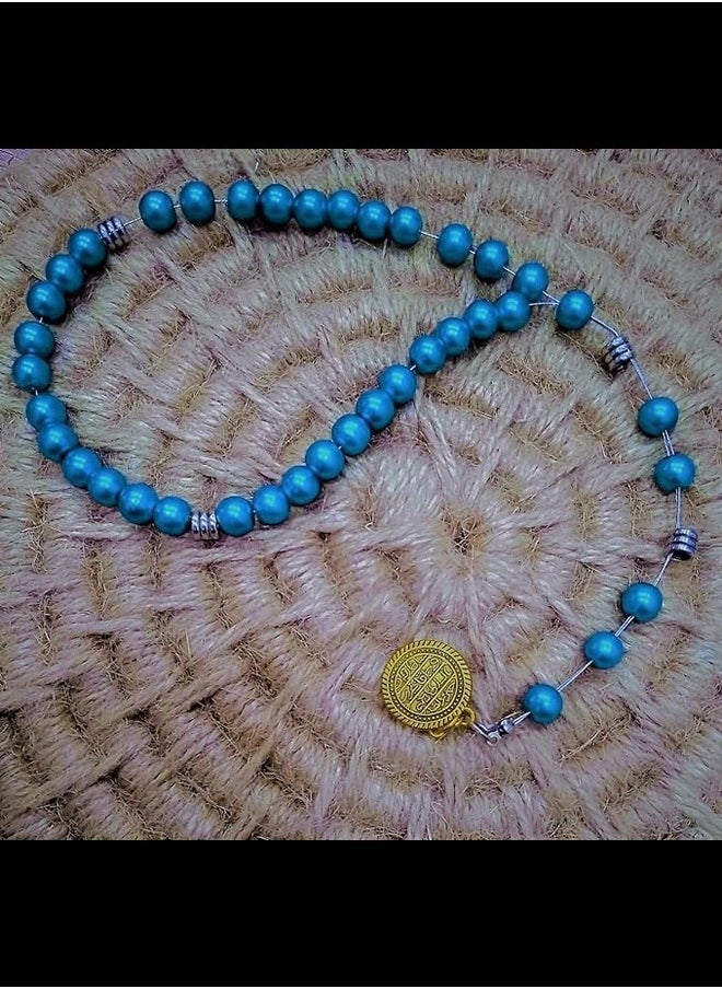 tag Islamic Rosary 33 turquoise beads unisex bracelet with a gold pendant  - Image 2