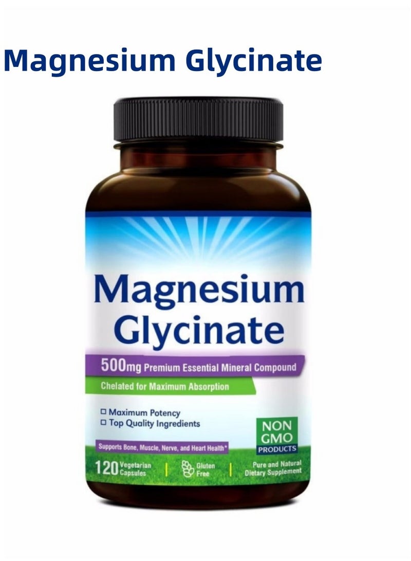 مغنيسيوم جلايسينات Innate Vitality Magnesium Glycinate 500mg: 70mg عنصر المغنيسيوم، عالي الامتصاص، غير معدّل وراثيًا، خالي من الغلوتين. يدعم صحة الأعصاب والعضلات والعظام والقلب. 120 كبسولة نباتية. - Image 1