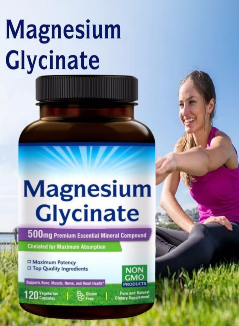 مغنيسيوم جلايسينات Innate Vitality Magnesium Glycinate 500mg: 70mg عنصر المغنيسيوم، عالي الامتصاص، غير معدّل وراثيًا، خالي من الغلوتين. يدعم صحة الأعصاب والعضلات والعظام والقلب. 120 كبسولة نباتية. - Image 2