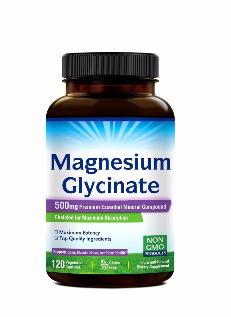 Magnesium Glycinate Innate Vitality Magnesium Glycinate 500mg: 70mg Elemental Magnesium, High Absorption, Non-GMO, Gluten-Free. Supports Nerve, Muscle, Bone, Heart Health. 120 Veggie Capsules.  - Image 2