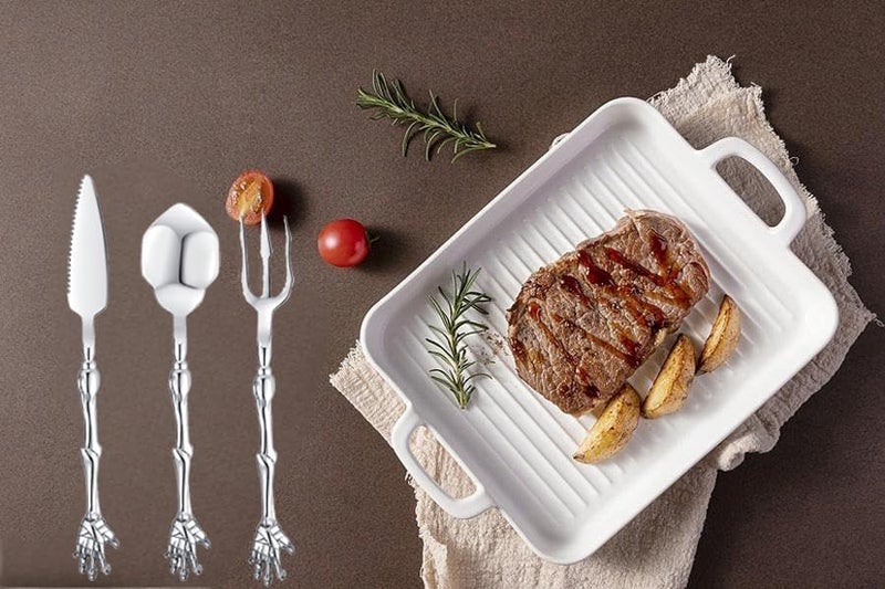 ONEKOO Forks Spoon Knives Serving Utensil Set 3 Pieces Skeleton Hand Shape Premium Stainless Steel Dinner ForkSpoonKnives Handmade Dishwasher Safe Use for Home Kitchen or Gift for Friend - Image 4